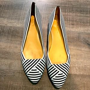 Talbots Edison Womens Black + White Striped Ribbon Pointed Flats